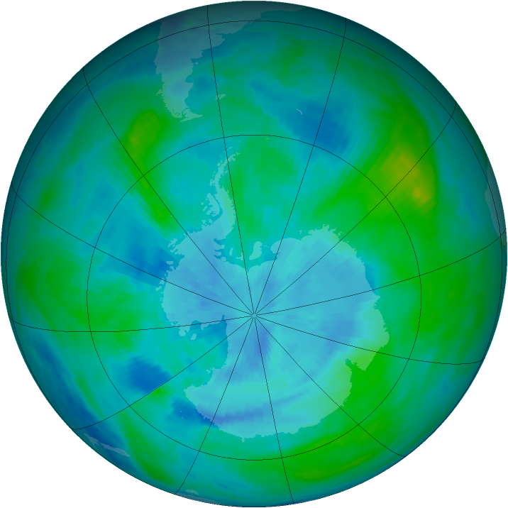 Antarctic ozone map for 12 March 1990